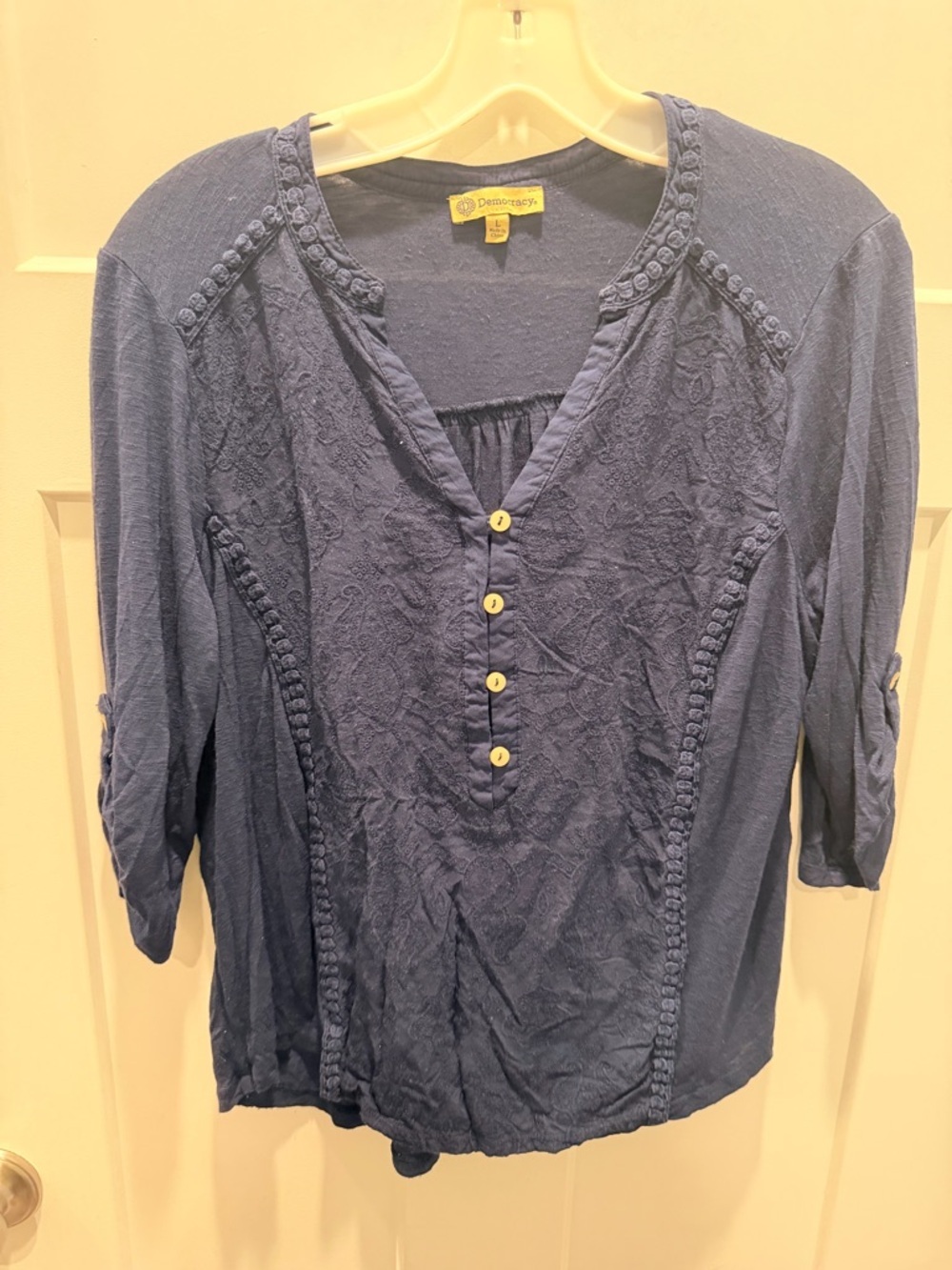 Democracy Navy Blouse Large Lightweight Casual Top Womens L